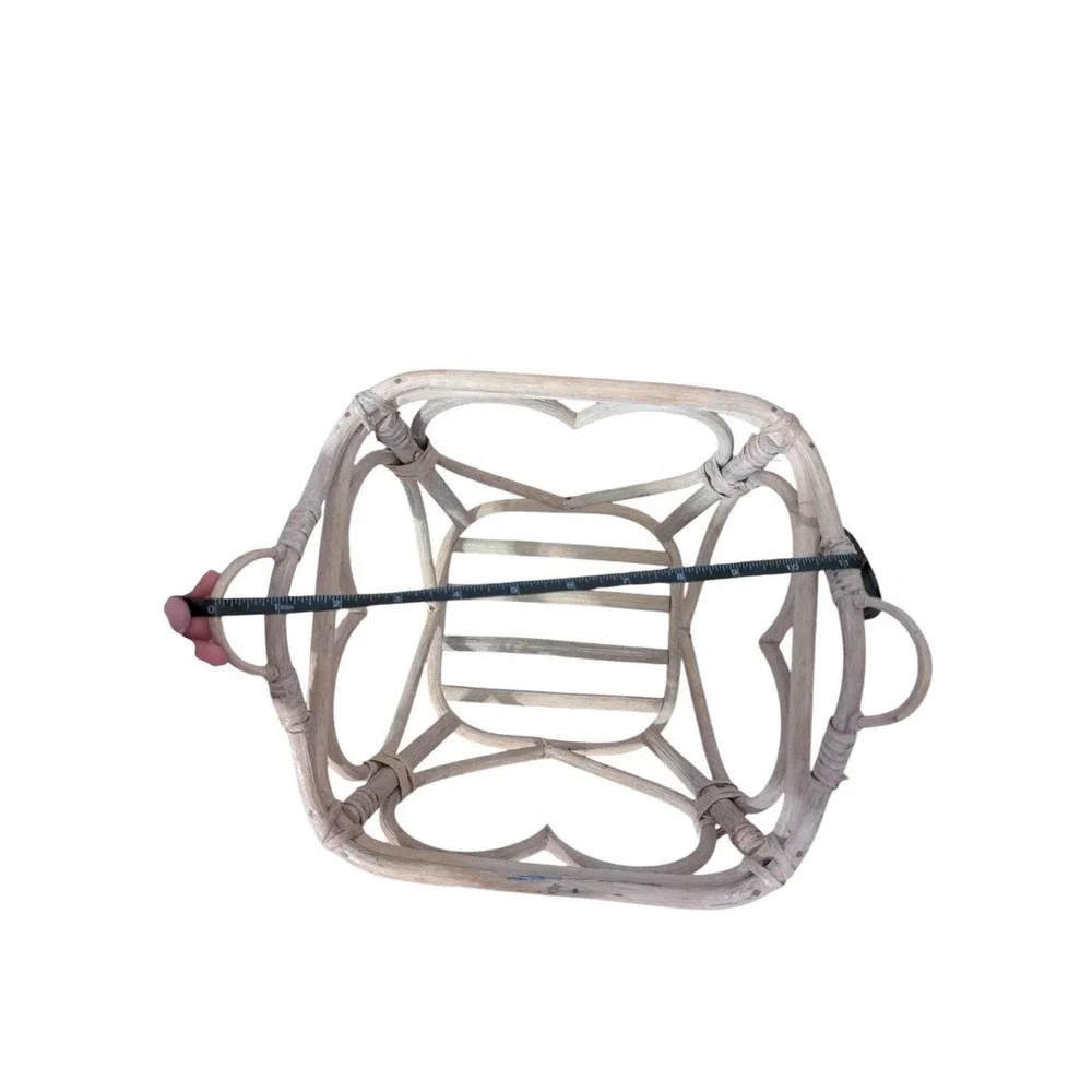 Vintage Whitewashed Rattan Bamboo Basket Heart Cutout‎ Boho Cottagecore Decor